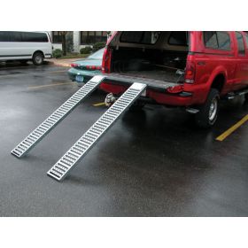 Steel pickup van ramp is serrated to prevent slippage.